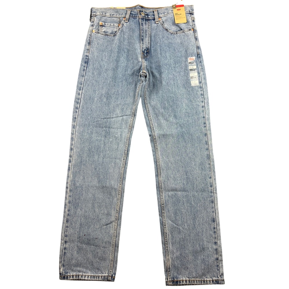 Levi's Jeans Mens 36x34 505 Regular Fit Light Wash Denim Straight Leg Blue NEW